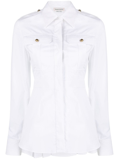 Shop Alexander Mcqueen Box-pleat Cotton Shirt In White