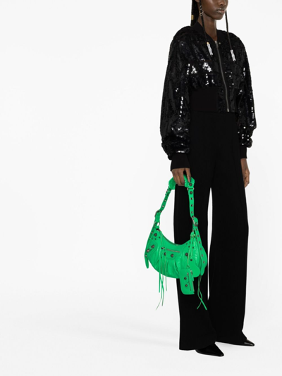 Balenciaga Le Cagole Xs Studded Crinkled-leather Shoulder Bag In Green