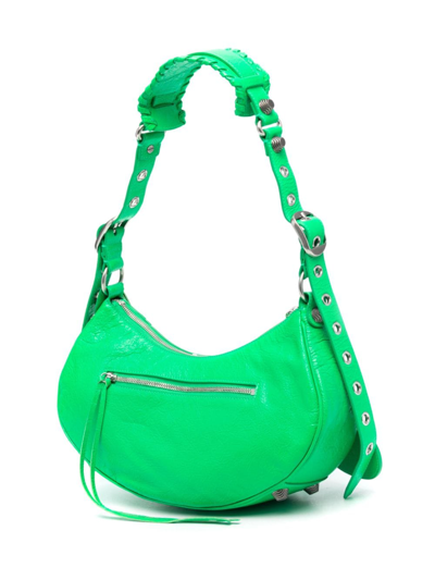 Balenciaga Le Cagole Xs Studded Crinkled-leather Shoulder Bag In Green