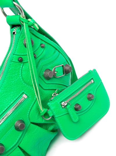 Balenciaga Le Cagole Xs Studded Crinkled-leather Shoulder Bag In Green