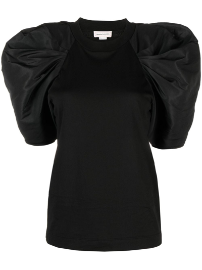 Shop Alexander Mcqueen Puff-sleeve Cotton T-shirt In Black