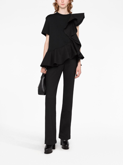 Alexander Mcqueen Mixed Media Ruffle Detail Cotton Top In Schwarz