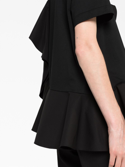 Alexander Mcqueen Mixed Media Ruffle Detail Cotton Top In Schwarz