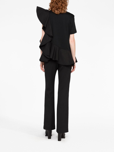 Alexander Mcqueen Mixed Media Ruffle Detail Cotton Top In Schwarz