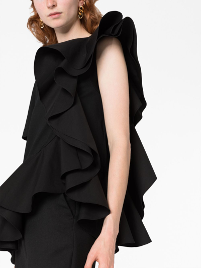 Shop Alexander Mcqueen Asymmetric Ruffled T-shirt In Schwarz