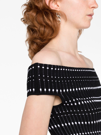 Alexander Mcqueen Mini Dress In Two-tone Knit In Schwarz