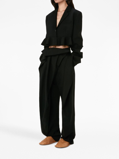 Shop Jw Anderson Ruffled-trim Cropped Blazer In Black