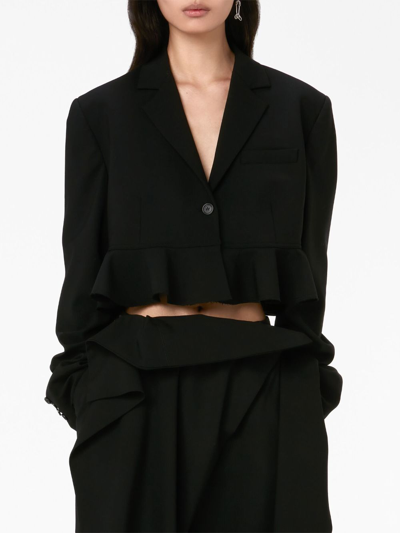 Shop Jw Anderson Ruffled-trim Cropped Blazer In Black