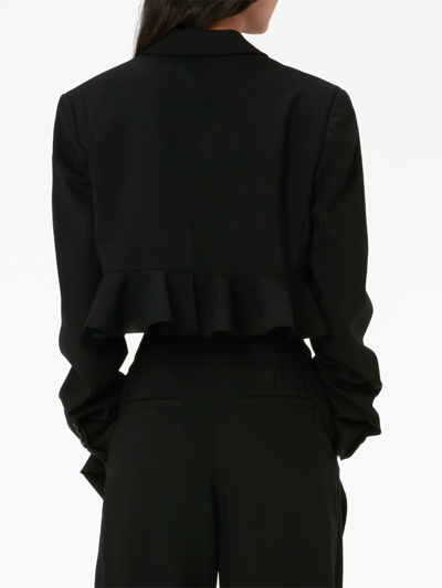 Shop Jw Anderson Ruffled-trim Cropped Blazer In Black