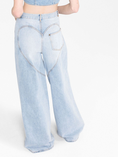 Area Crystal-embellished Cutout High-rise Wide-leg Jeans In Light Blue