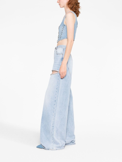 Area Crystal-embellished Cutout High-rise Wide-leg Jeans In Light Blue