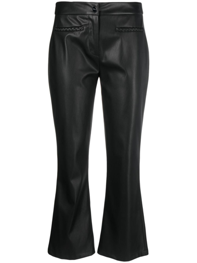 Liu •jo Faux-leather Flared Cropped Trousers In Black