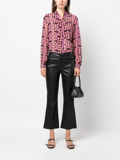 Liu •jo Faux-leather Flared Cropped Trousers In Black