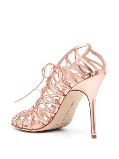 Manolo Blahnik Leather Sandals With Strappy Design And Stiletto Heel In Rosa