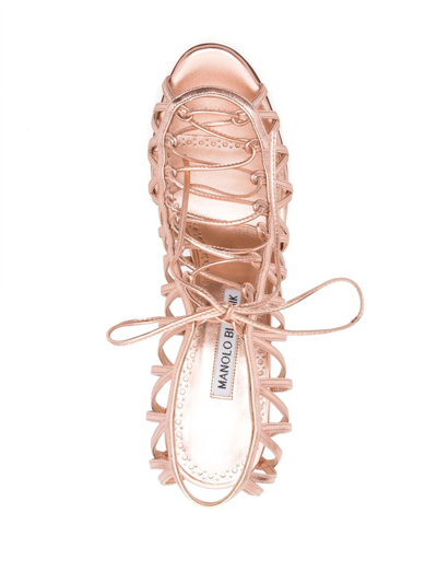 Manolo Blahnik Leather Sandals With Strappy Design And Stiletto Heel In Rosa