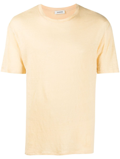 Shop Sandro Crew-neck Linen T-shirt In Gelb