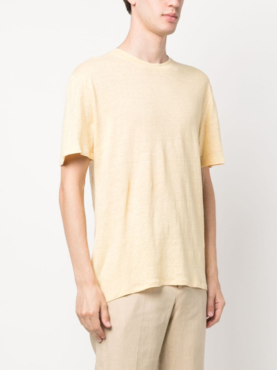 Shop Sandro Crew-neck Linen T-shirt In Gelb