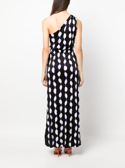 Shop Diane Von Furstenberg Abstract-print One-shoulder Dress In Black