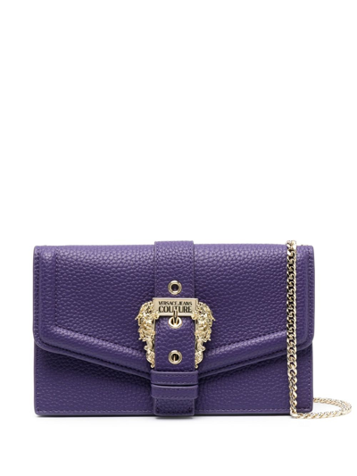 Shop Versace Jeans Couture Couture1 Logo-buckle Clutch Bag In Purple