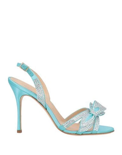 Shop Alessandra Rich Woman Sandals Turquoise Size 8 Textile Fibers In Blue