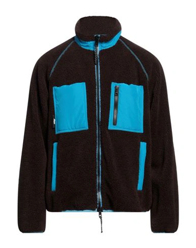Msgm Logo High Neck Jacket With Contrast Pockets In Brown