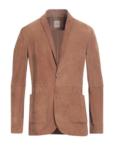Shop Andrea D'amico Man Suit Jacket Camel Size 42 Soft Leather In Beige