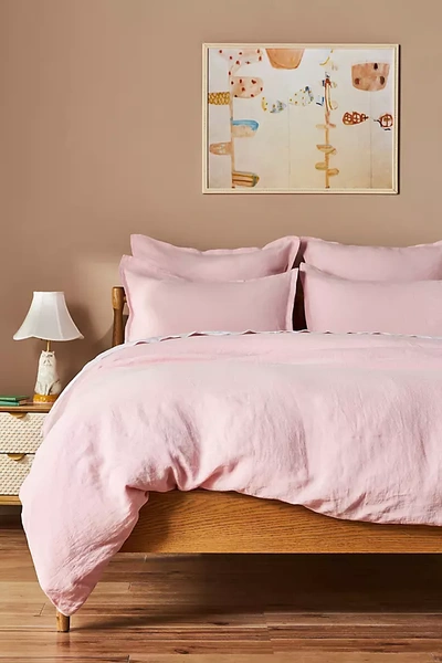 Shop Anthropologie Washed Linen Duvet Coveru200b By  In Pink Size Q Top/bed