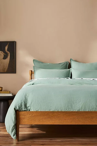 Shop Anthropologie Washed Linen Duvet Coveru200b By  In Green Size Q Top/bed