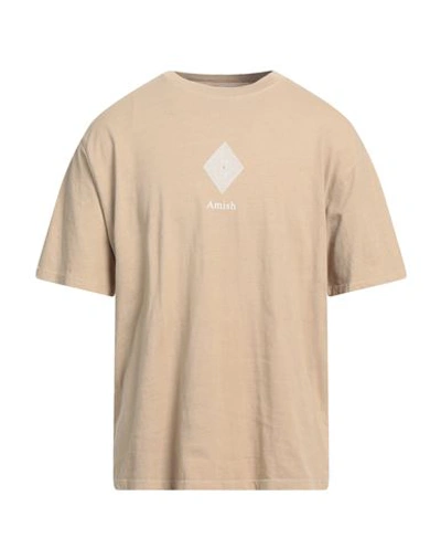Shop Amish Man T-shirt Khaki Size L Cotton In Beige