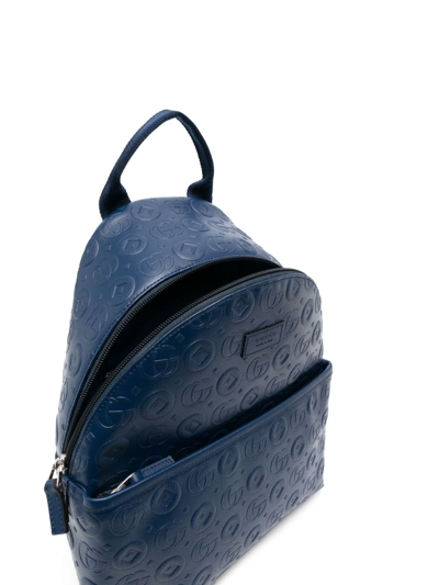 Shop Gucci Embossed Logo-print Leather Backpack In Blue