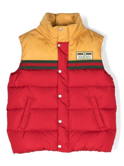 Shop Gucci Web-stripe Padded Gilet In Red