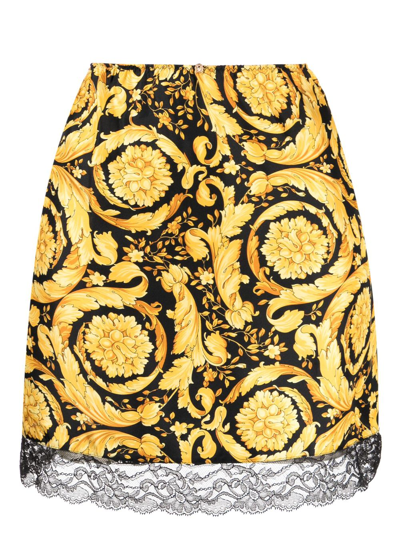 Shop Versace Barocco-print Silk Inner Skirt In Black