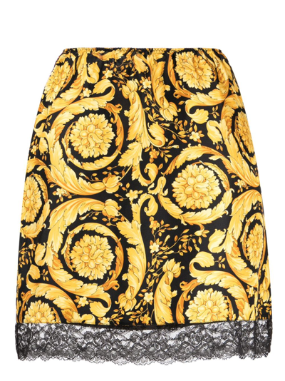 Shop Versace Barocco-print Silk Inner Skirt In Black