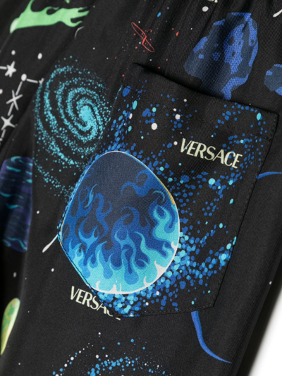 Shop Versace Galaxy-print Silk Shorts In Black