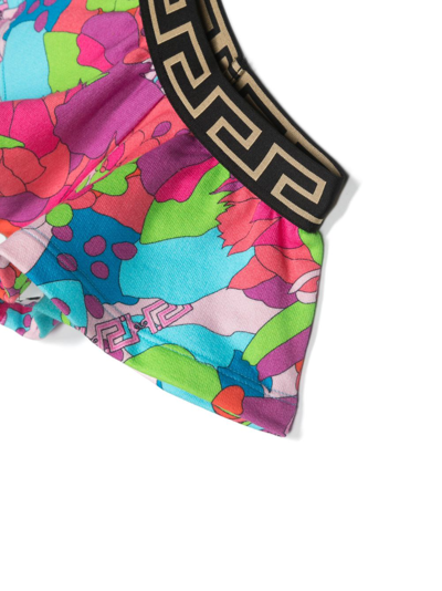 Versace Abstract-pattern Elasticated Shorts In Blue