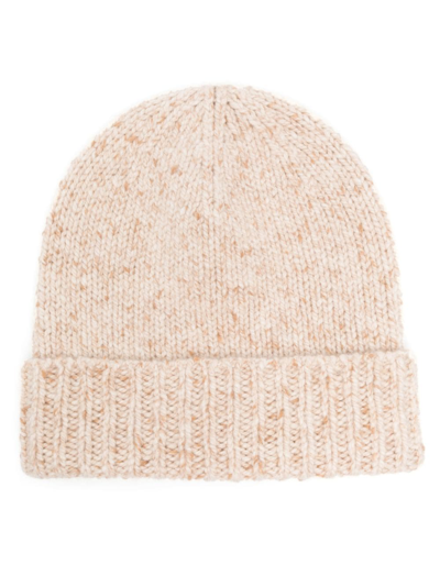 Shop Johnstons Of Elgin Ribbed Knitted Beanie In Neutrals