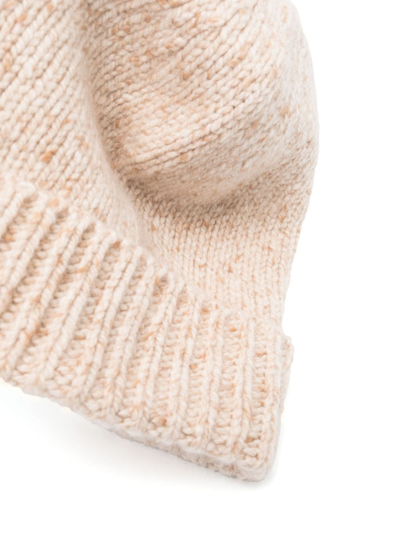 Shop Johnstons Of Elgin Ribbed Knitted Beanie In Neutrals