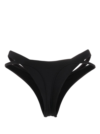 Mugler Cut-out Double-layer Bikini Bottom In Black