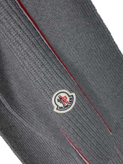 Shop Moncler Logo-appliqué Virgin-wool Scarf In Grey