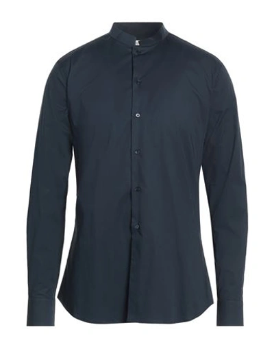 Shop Paolo Pecora Man Shirt Midnight Blue Size 16 Cotton, Elastane