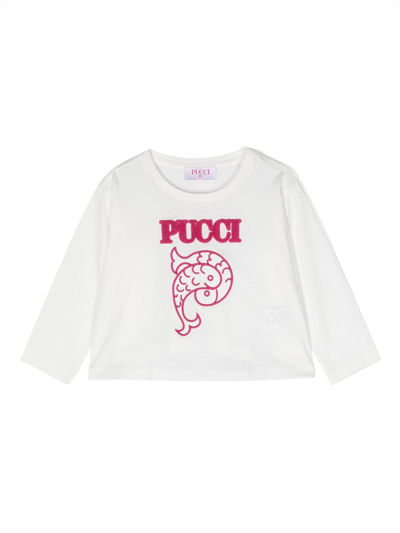 Shop Pucci Junior White Logo Print Top