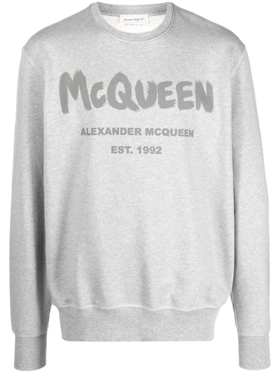 Shop Alexander Mcqueen Graffiti Organic Cotton Sweatshirt In Grey