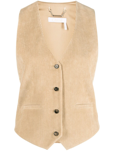 Shop Chloé Beige Button Fastening Waistcoat - Women's - Cotton/buffalo Horn/silk In Neutrals