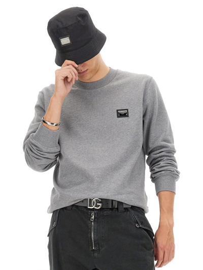 Shop Dolce & Gabbana Sweatshirt With Logo Plaque In Grey