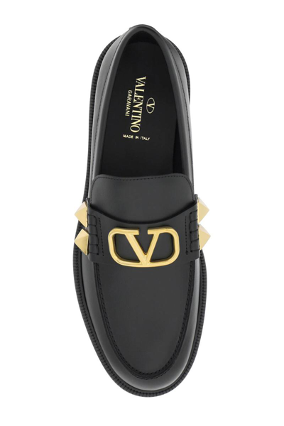 Shop Valentino Garavani 'stud Sign' Loafers In Black