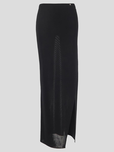 Shop Versace Knit Long Skirt In Black