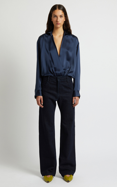 Shop Christopher Esber Reconstructed Rigid High-rise Wide-leg Jeans In Navy