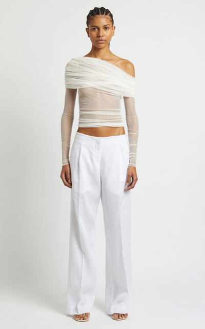 Shop Christopher Esber Ruched Off-the-shoulder Silk Top In White