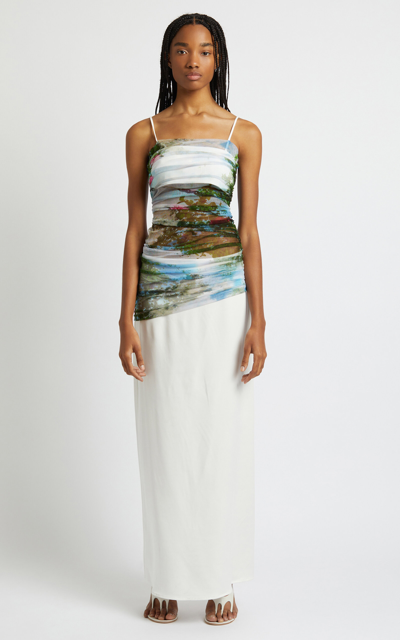 Shop Christopher Esber Silk-detailed Two-piece Crepe Maxi Dress In Print