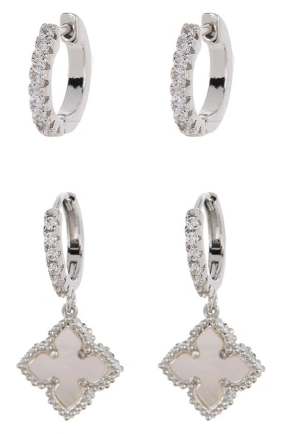 Adornia White Mother Of Pearl Huggie Set Silver In White